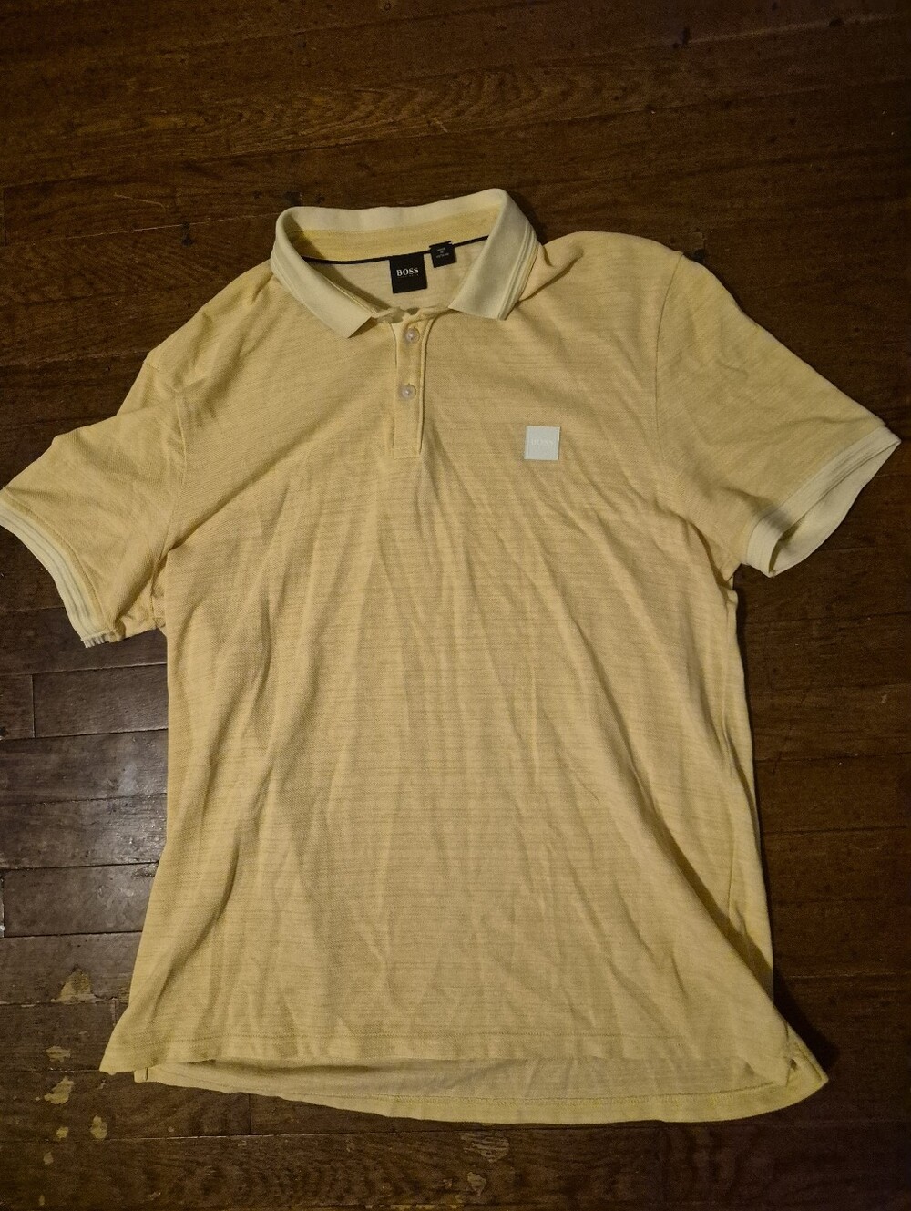 HUGO BOSS Men's Sz 2XL Pale Yellow Polo Shirt with Contrast Collar